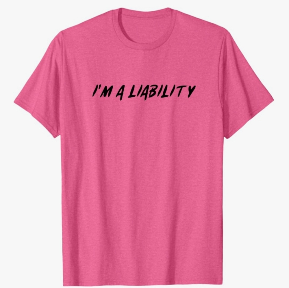 Amazon "I'm A Liabilty" Heather Pink Graphic T-Shirt 2XL NWT Gildan AB-2583